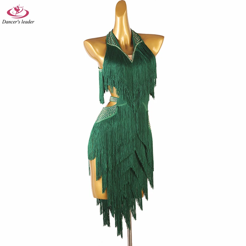 

Latin Dance High-end Customized Neck Hanging Rhinestone Full Tassel Dress Cha Tango Female Stage Professional Clothing