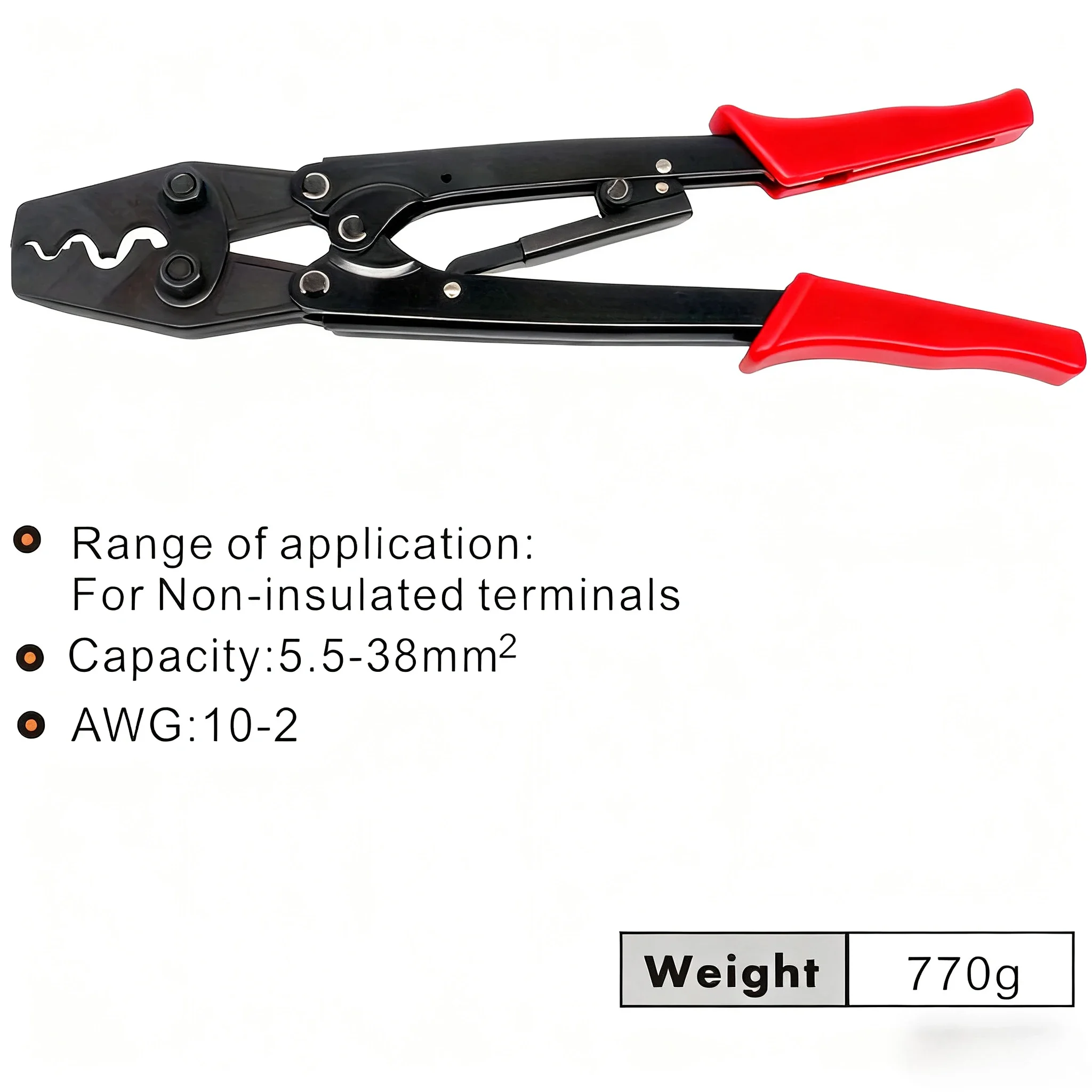 HS-38 Crimpzange für nicht isolierte Anschlüsse, 5,5–38 mm2, Crimpzange, Drahtverbinder, Elektriker-Werkzeug, Messing und Kupfer, SNB, RNB, SC UT OT – Detail 3