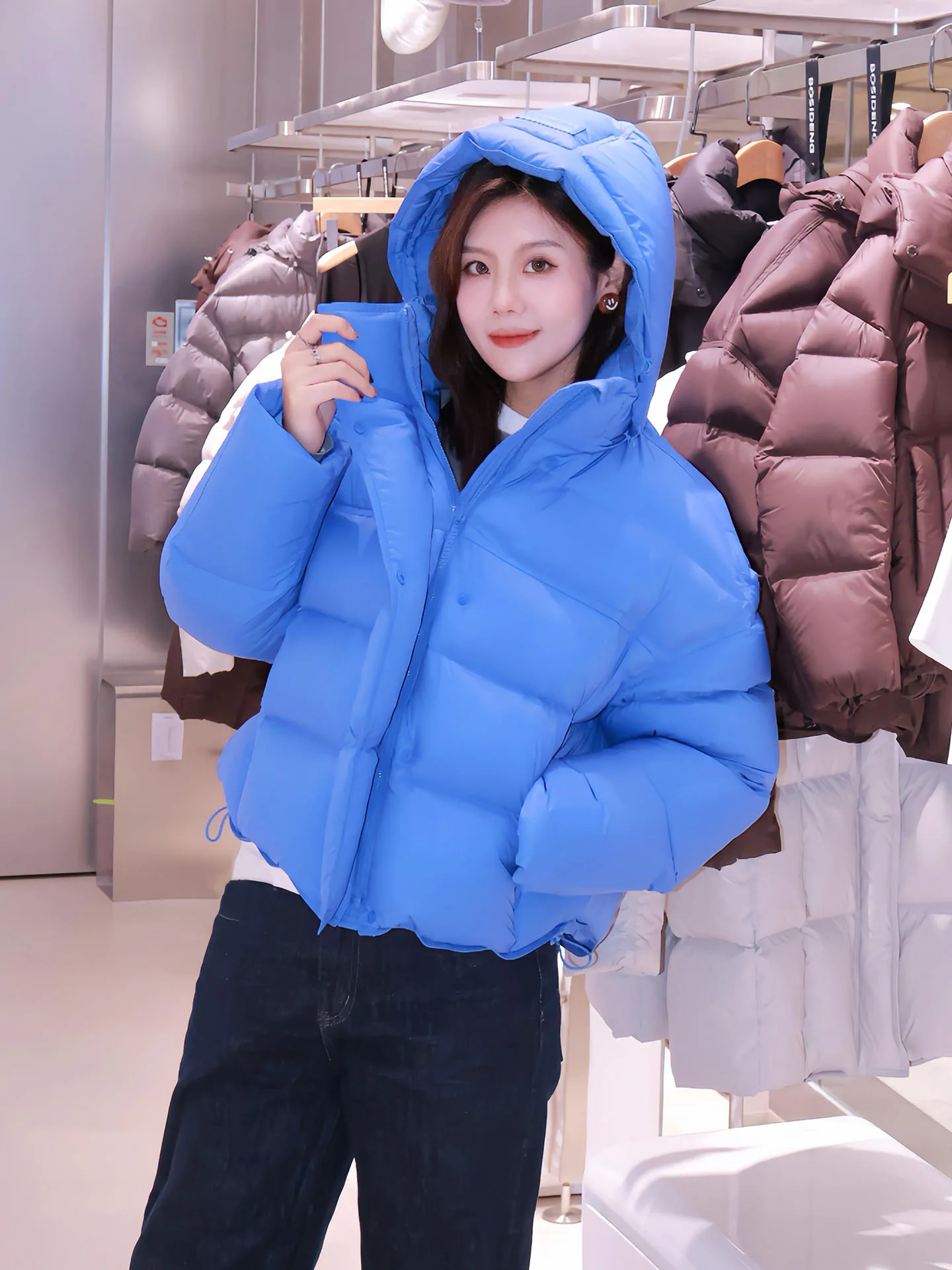 Único ort azul feminino para baixo jaet coreano sle inverno 2025 nova faion fina cintura alta thi fibra de poliéster du para baixo