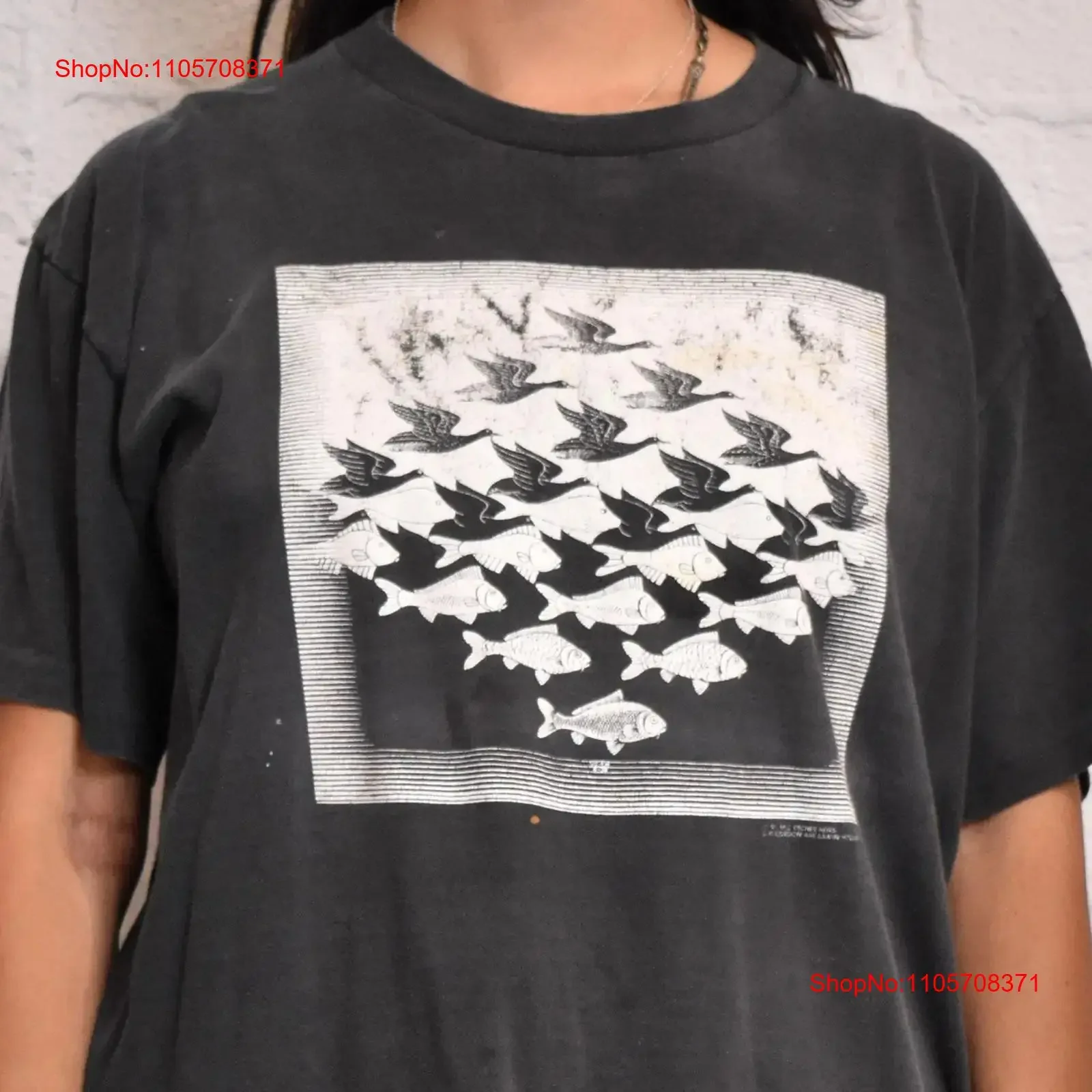 Vintage M C Escher Sky Water T shirt vintage Washed streetwear Unisex Top For Everyday Wear Stretched graphic Comfortable homme