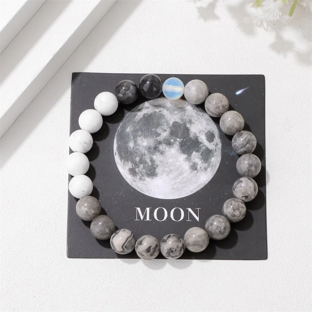 Universe Solar System Galaxy Eight Planets Bracelet Natural Stone 8MM  Beads Bracelets for Women Men Moon Sun Earth Jewelry Gift