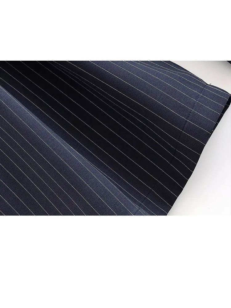 HH femme 2 couleurs élégant automne plissé décoration fermeture éclair jambe large pantalon femme loisirs ample rayures Style de rue pantalon