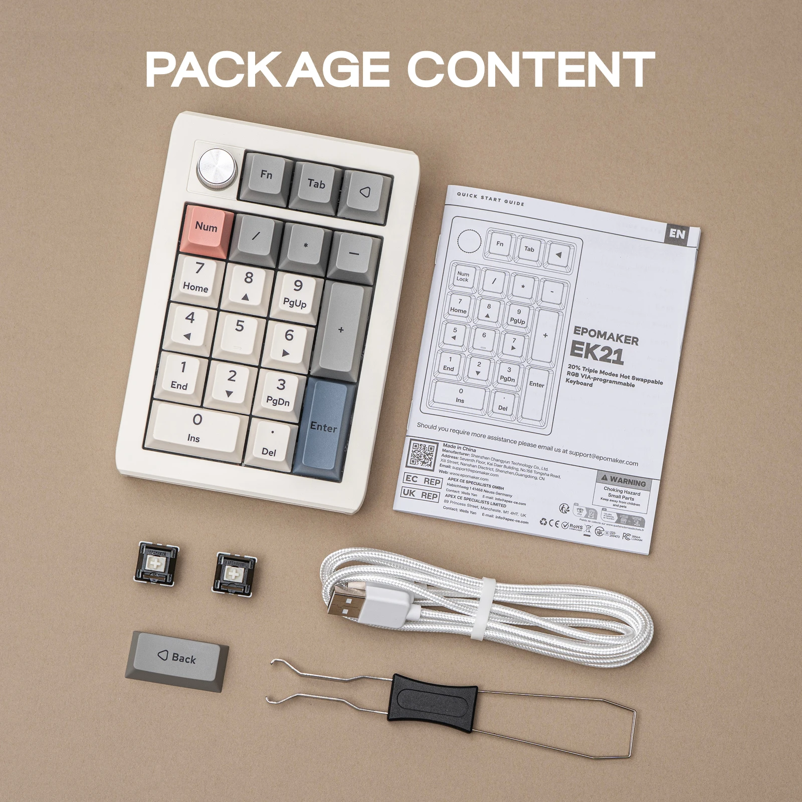 EPOMAKER EK21 VIA 20% Gasket Wired/Bluetooth/2.4Ghz Wireless NKRO Numpad Aluminum Alloy Knob 1000mAh Battery for Win/Mac/Gaming