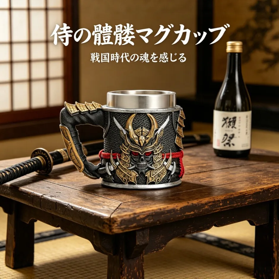 3D Samurai Skull Beer Mug Japanese Warrior Oni Mask Stainless Steel Tankard Unique Gift for Anime Fans And Gamers