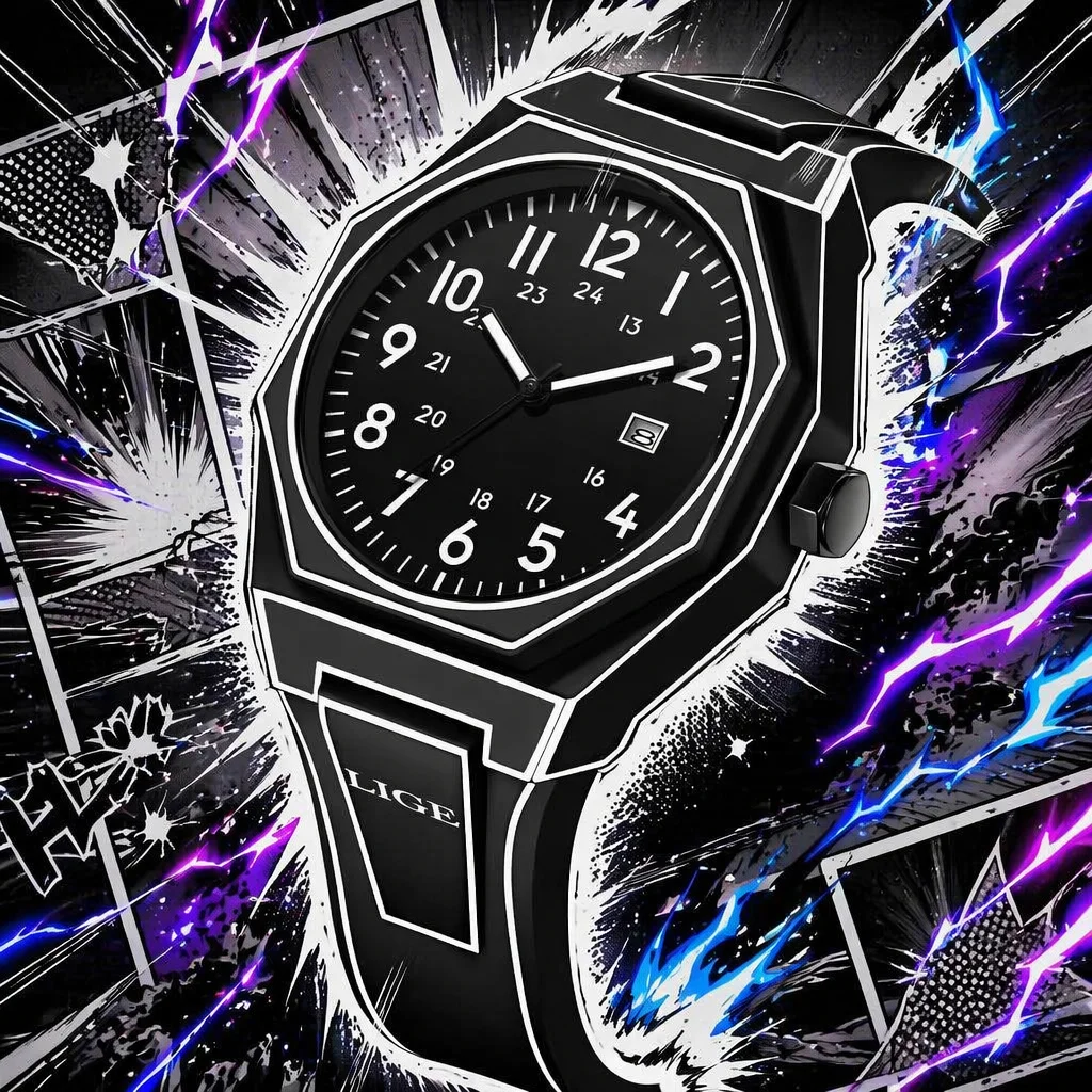 LIGE Creative Quartz Man Watch Original Simple Dial Silicone Strap Comic Style Auto Date Casual Sport Waterproof Watches for Men