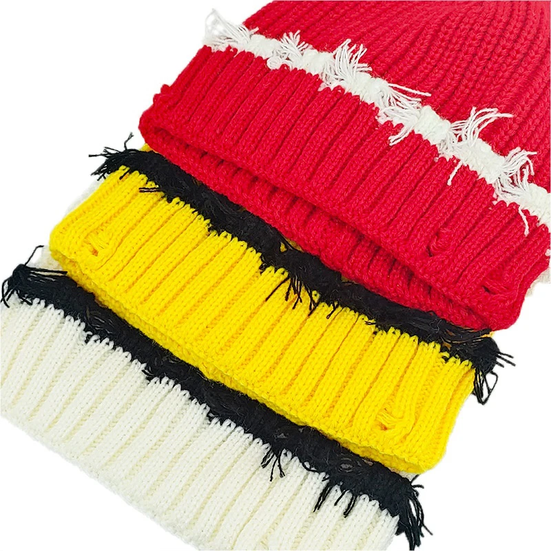 Y2K Knitted Beanie Hats Winter Warm Wool Caps With Holes Hip Hop Streetwear Accessories New Color Matching