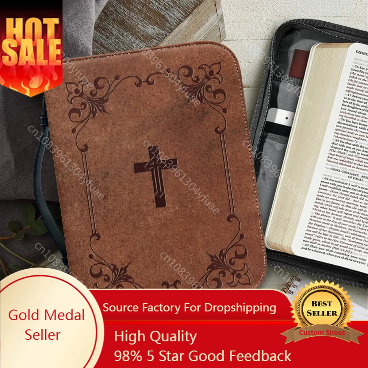 

Cross Classic Leather Print Bible Bag for Women Lady Zipper Handle Handbags Bible Hymns Custom Bible Cover Case Carrying