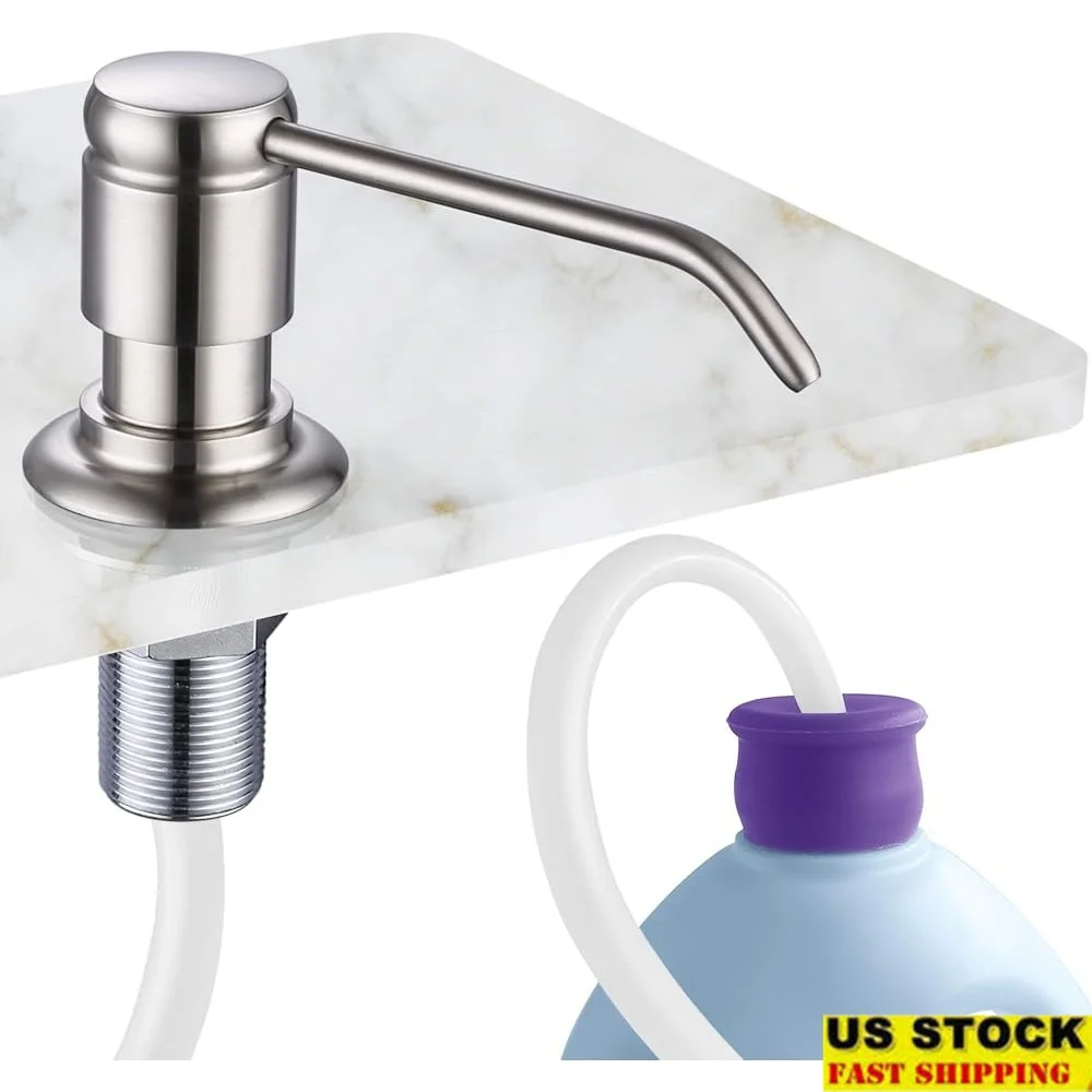 

Дозатор для мыла из матового никеля, кухонная раковина, полная латунная головка с 40-дюймовой силиконовой трубкой, установка своими руками, не требуется сантехника