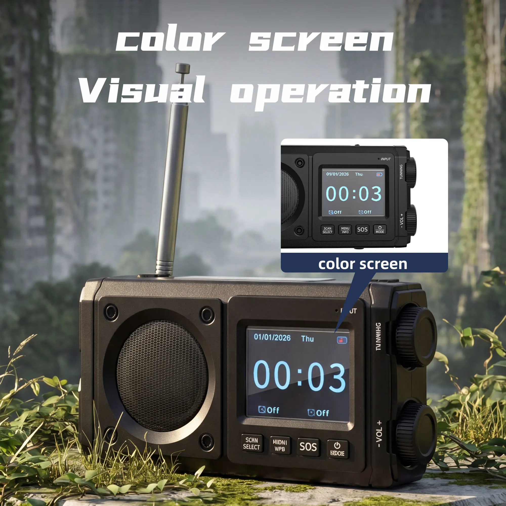 Portable DAB+/FM BT Outdoor Emergency Crank Radio, SOS Camping Lamp, Torch, Solar Panel Charger, PowerBank, IPX5 Water Protec
