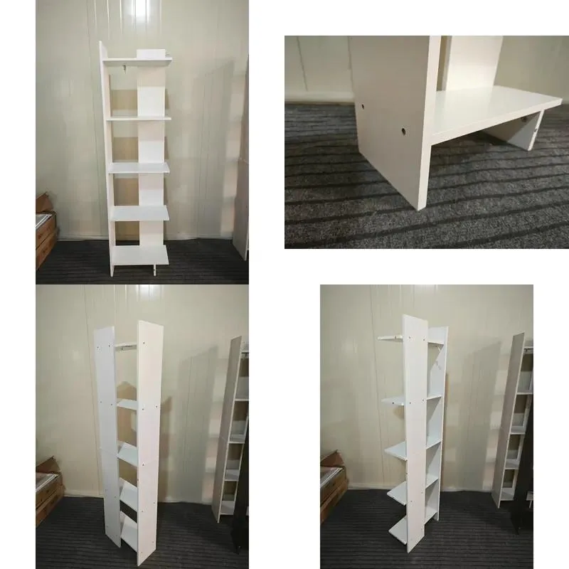 5 Tier Trapezoidal Bookshelf White Storage Rack for Living Room Home Office