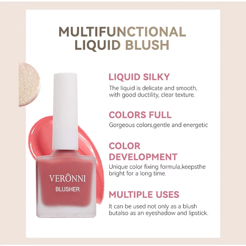 Dewy Velvet Liquid Blush-Medium Dekking, Verhelderende Crème Blush, Natuurlijke Bessenton, Langdurige Gezicht Vloeibare Wang Blush Make-up