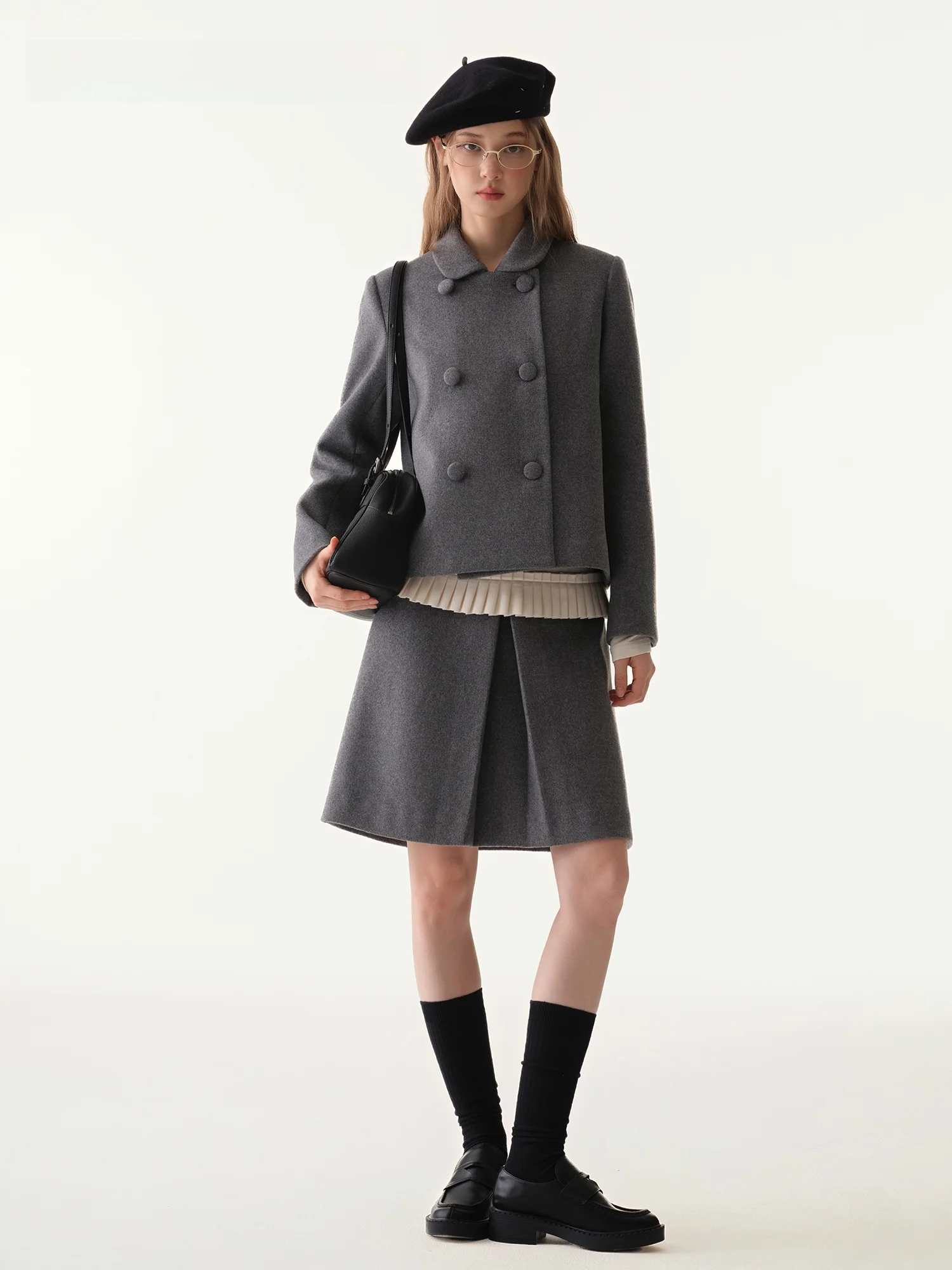 

Babymoon или двубортное шерстяное пальто с юбкой Fem, осень-зима, новинка, прямая трубка, полиэстер, 70% шерсть, 30%