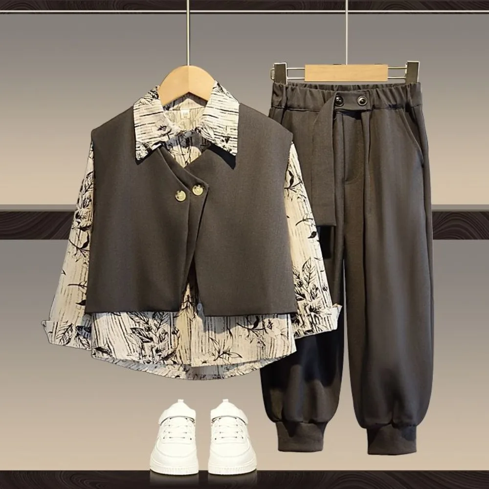 2026 Boys Clothing Sets 3 Piece Outfit Kids Shirt Vest Pants Spring Autumn Fashion Children Clothes for Boy