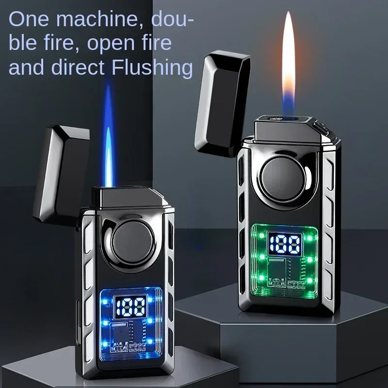 Rechargeable Piezoelectric Pulse Windproof Cigar Electric Lighter Jet Butane Torch Gas Two Flame Lighter Smoking Accessories