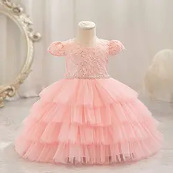 Baby Girl Weekend Birthday Party Princess Dress Mesh Sequined Children's Layered Wedding Costume Kids Sweetheart Clothes 6M-4T