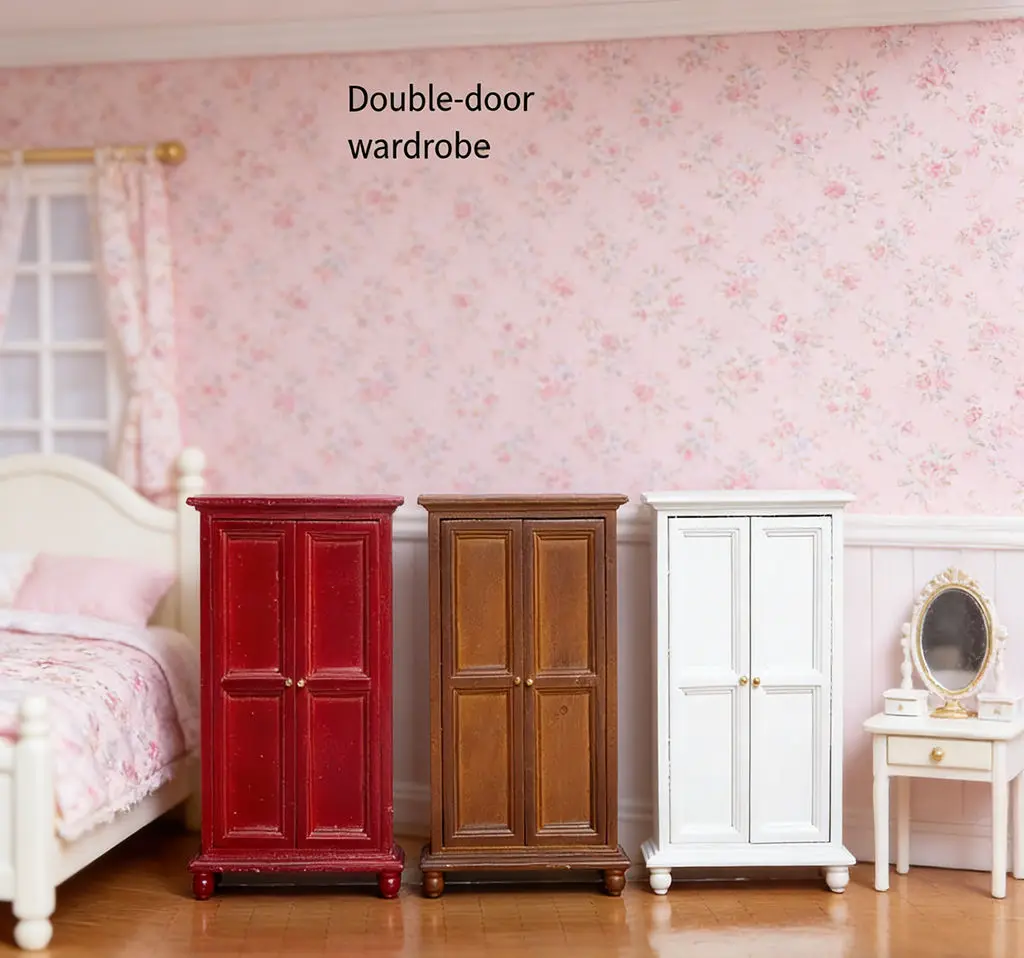 

1:12 Dollhouse Miniature Food DIY Tiny European Style Double-Door Wardrobe Compact Furniture Model Miniature Accessories