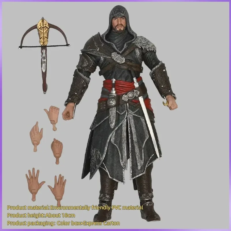 

18cm Game Assassin'S Creed Character Assassin Master Ezio Black Robe Movable Joint Model Desktop Collection Decoration Gifts