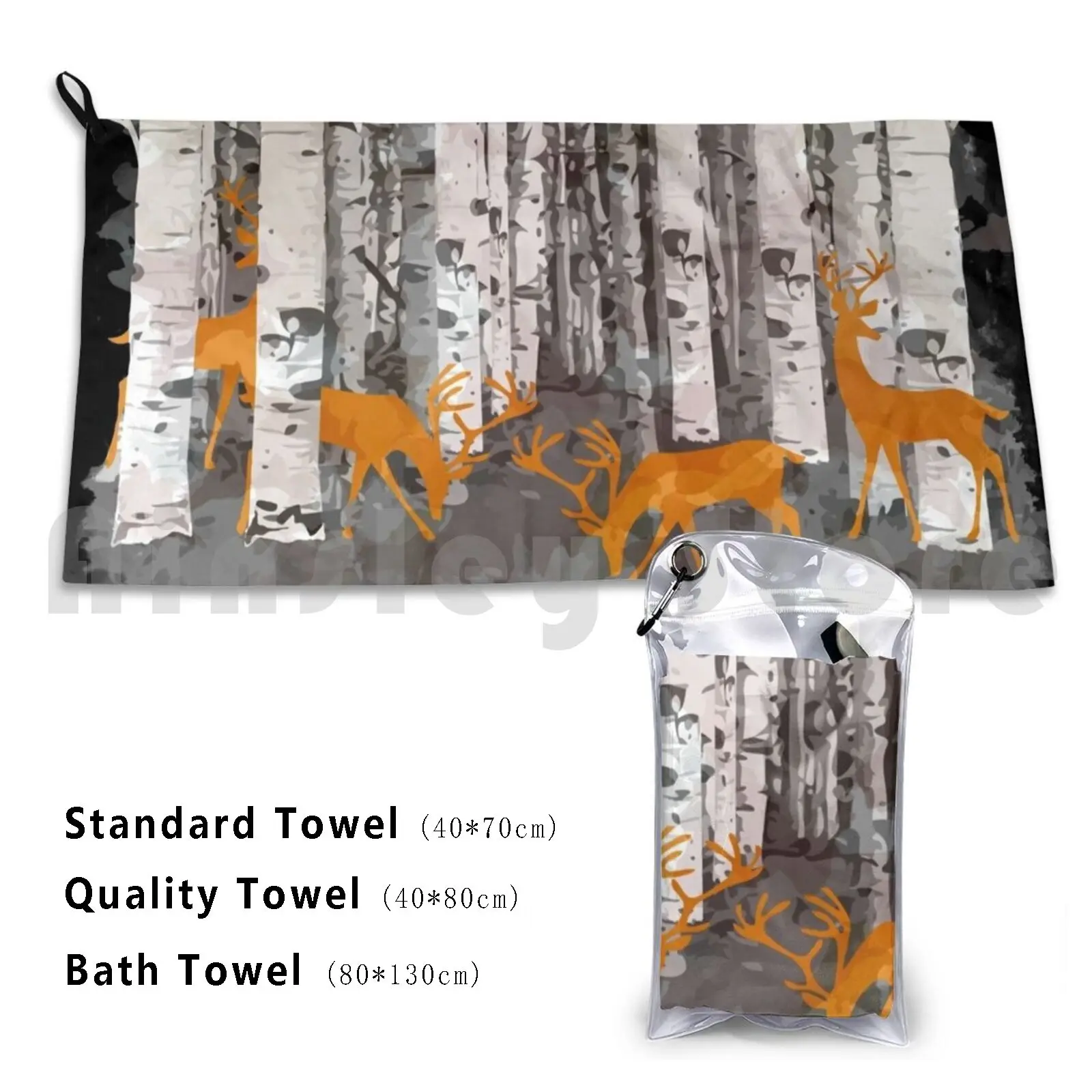 Deer , Fawns And Birchs Watercolor Custom Towel Bath Towel Fox Birch Deer Fawns Forest Woods Nature Red