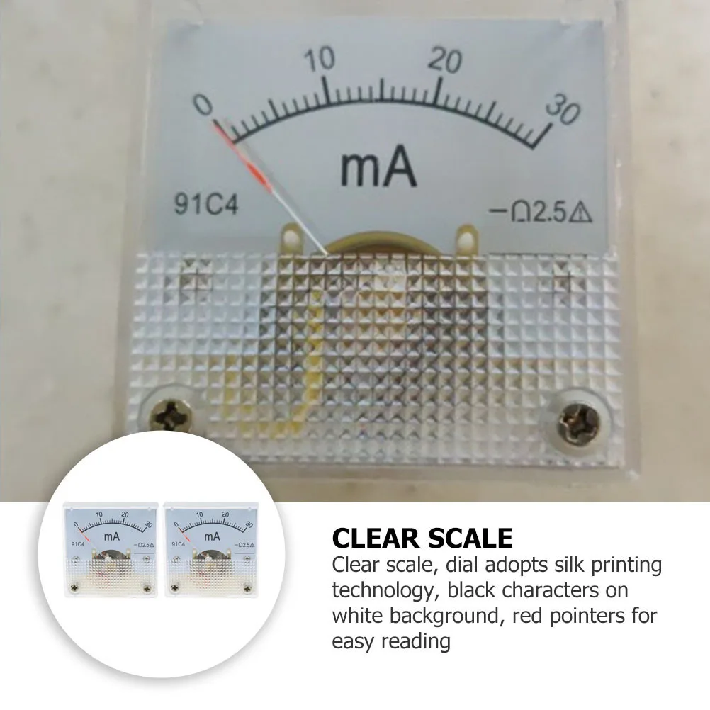 

2Pcs 0-30Ma Current Ammeter Dc Amp Gauge High Durability Black Dial White Background Red Pointer for Electrical Equipment