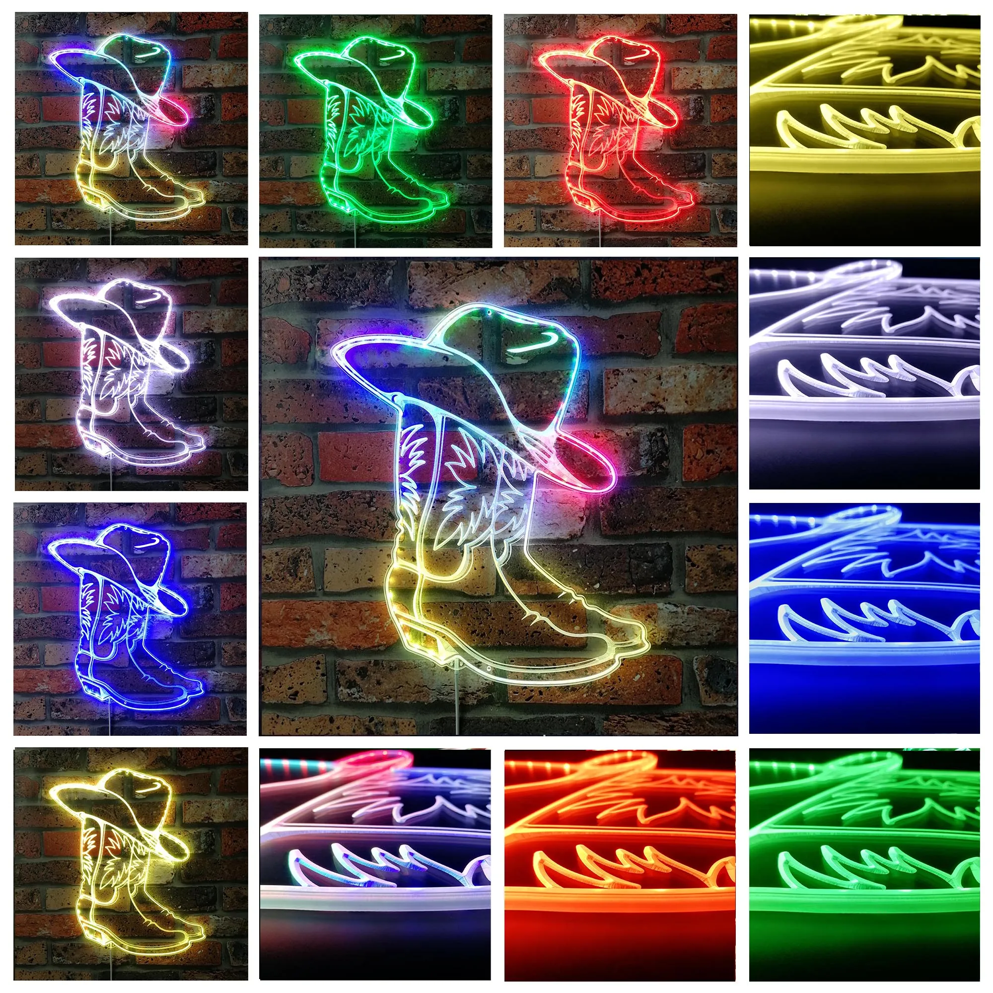 Cowboy Boots Western Hat RGB Dynamic Glam LED Sign st06-fnd-i0297