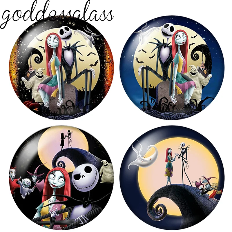 The Nightmare Before Christmas Jack Sally Moon12mm/18mm/20mm photo glass cabochon flat back making findings for keychain Jewelry