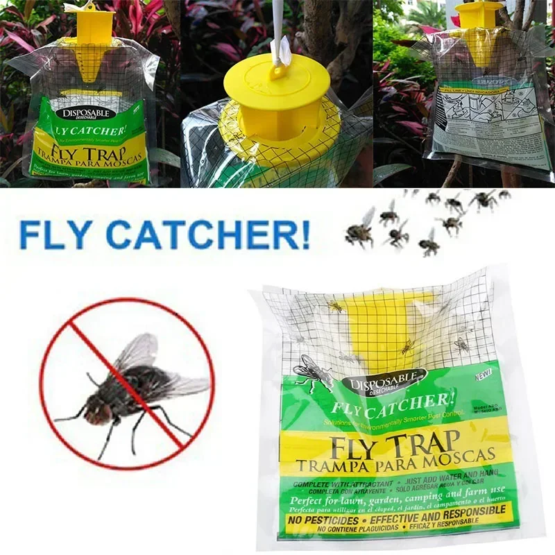 Flycatcher Bag Disposable Fly Catcher Control Insect Trap Garden Outdoor Hanging Foldable Fly Moth Trap Attractant Pest