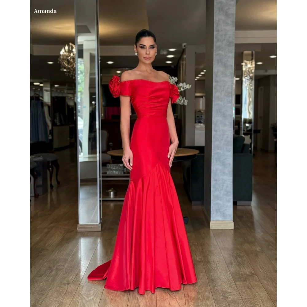 

Amanda Customized Red Mermaid One Shoulder Prom Dresses Strapless Sleeveless vestidos de noche Floor-Length Formal Evening 2025
