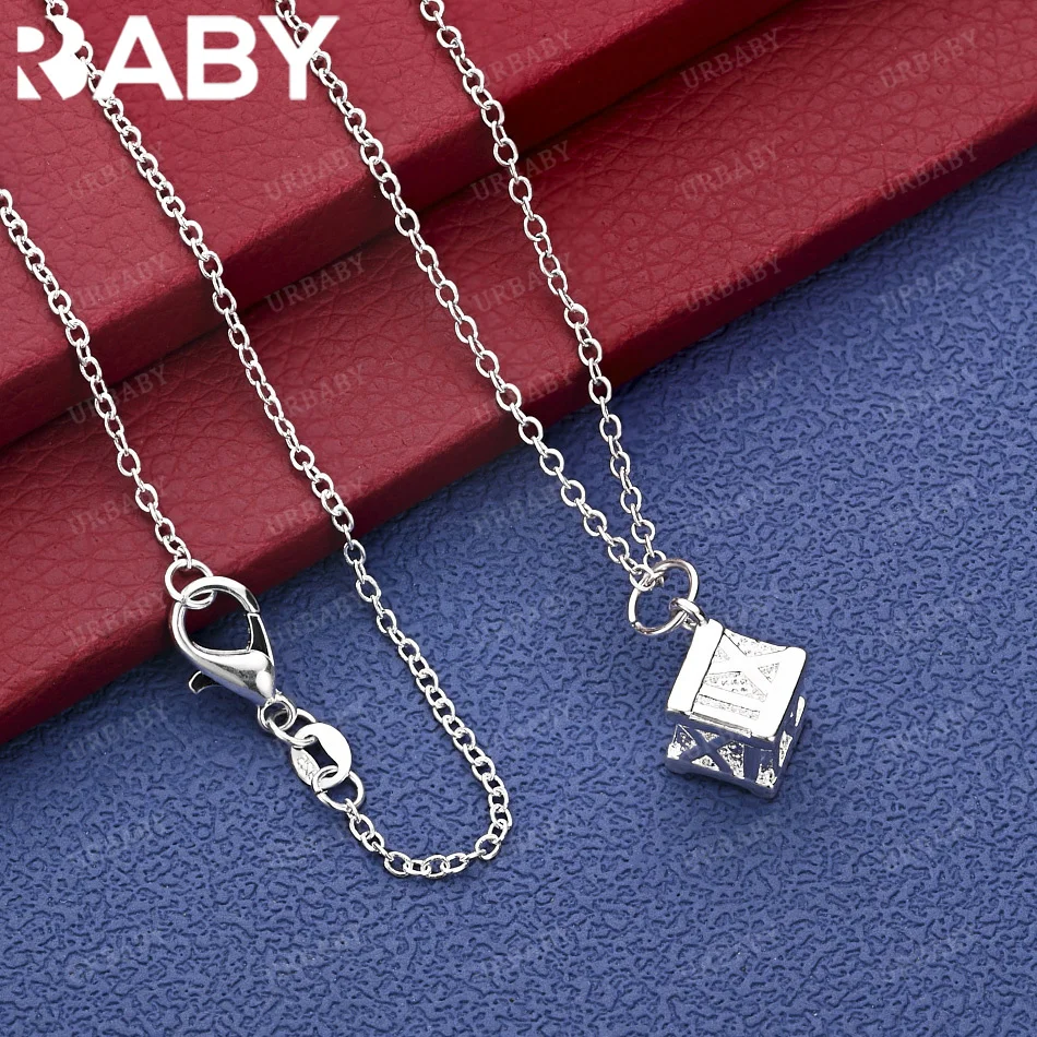 

URBABY 40-75cm 925 Sterling Silver Square Roman Numerals Pendant Necklace Charm Trend Birthday Gifts Fashion Party