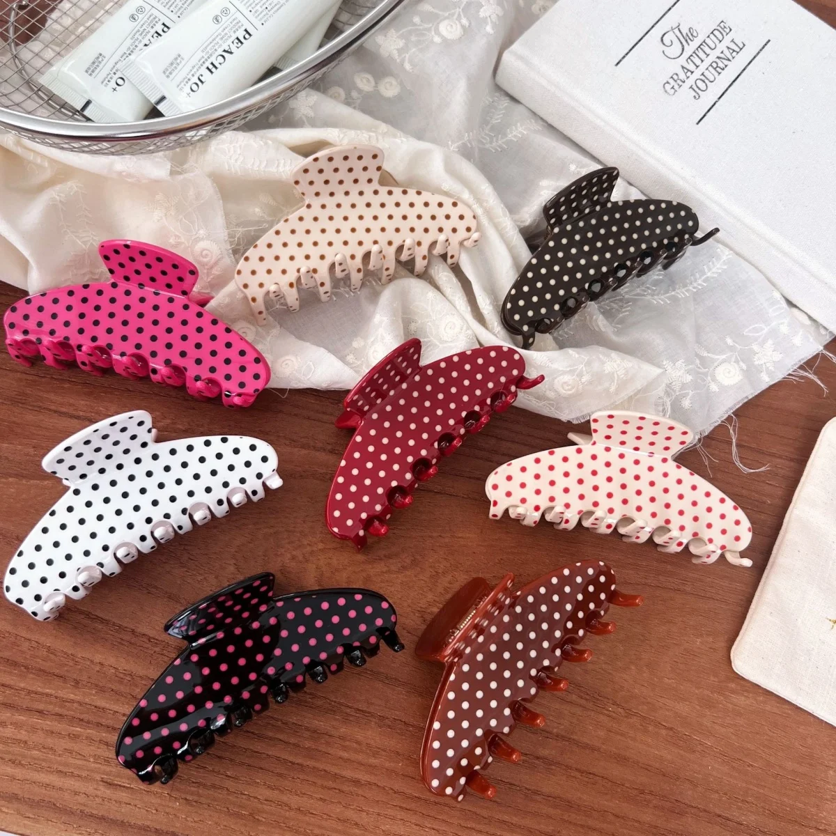 10CM Vintage Polka Dot Acetate Hair Claw Clips for Women Girls Cute Hair Clip Shark Clip Hair Accessories Everyday Wear