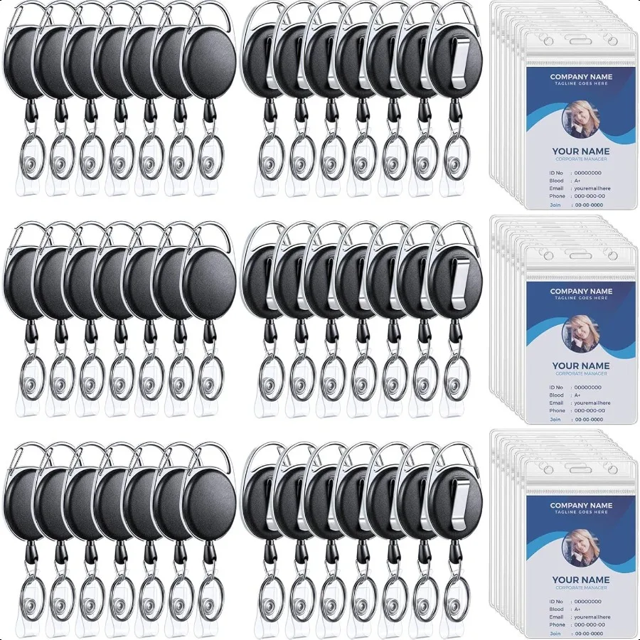 

Heavy Duty Retractable Badge Holder Reel with Belt Clip Keyring and Waterproof Vertical ID Card Holders for ID Name Card Keycha