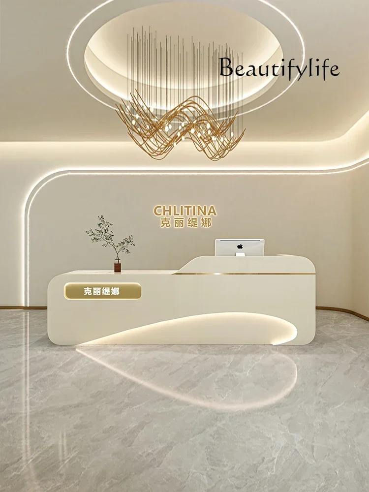 

Simple light luxury beauty salon checkout page clothing store bar training institution company clinic reception desk