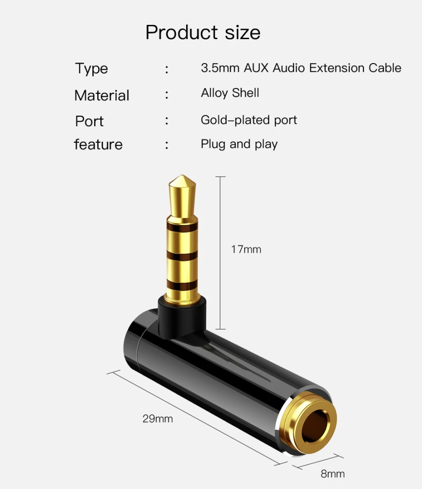 Audio Jack 3.5mm to 3.5mm Right Angle Male to Female Stereo Audio L-shaped Headphone Converter 90 Degrees