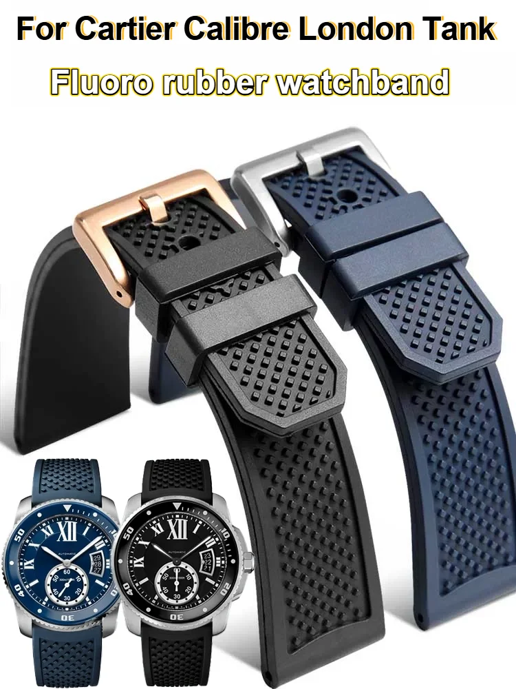 23 24mm For Cartier Calibre London Tank Watch Strap W7100056/A0006W7100037/W7100041/7100015 man fluoro rubber silicone watchband