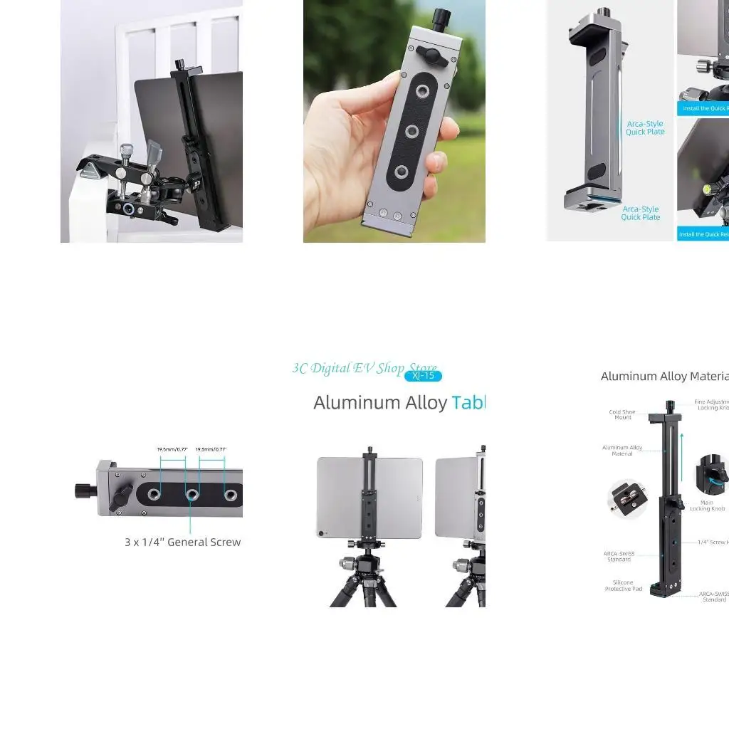 

E74D XJ-15 Metal Tablet Clamp Phone Holder Stand Tripod Clip with Cold Shoe Mounting
