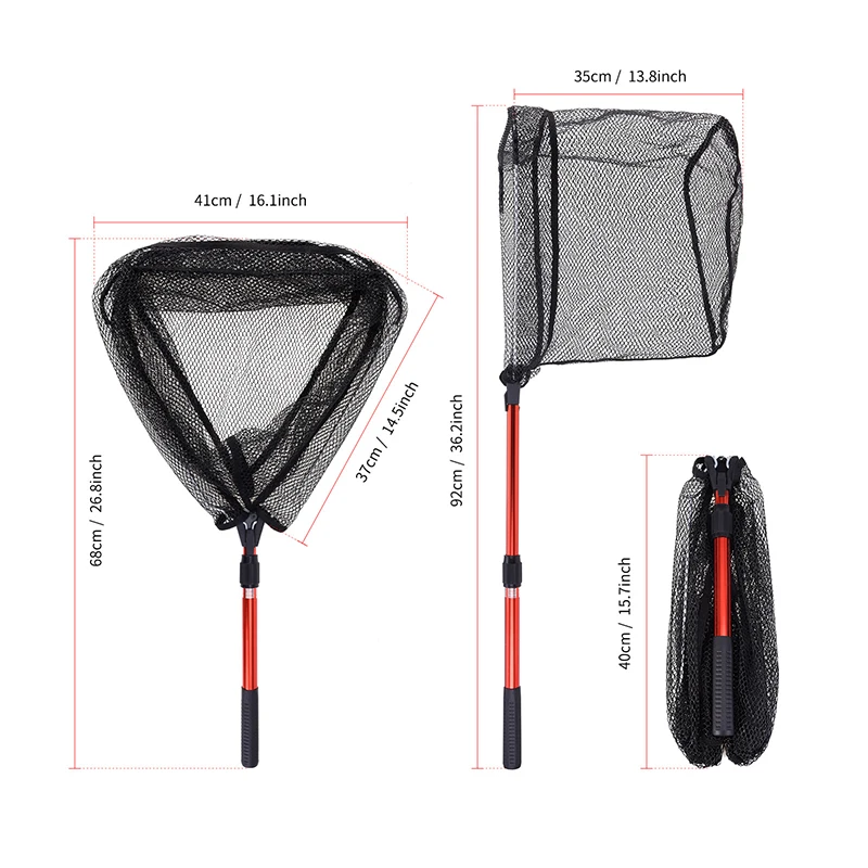 Portable Roadrunner Fly Fishing Hand Net Triangle Folding Net Two Section Retractable Aluminum Fishing Net Large Folding Net