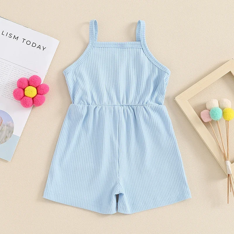 Fashion Baby Girl Summer Jumpsuit Sleeveless Square Neck Solid Color Romper Shorts Toddler Playsuit Overalls Children Clothes