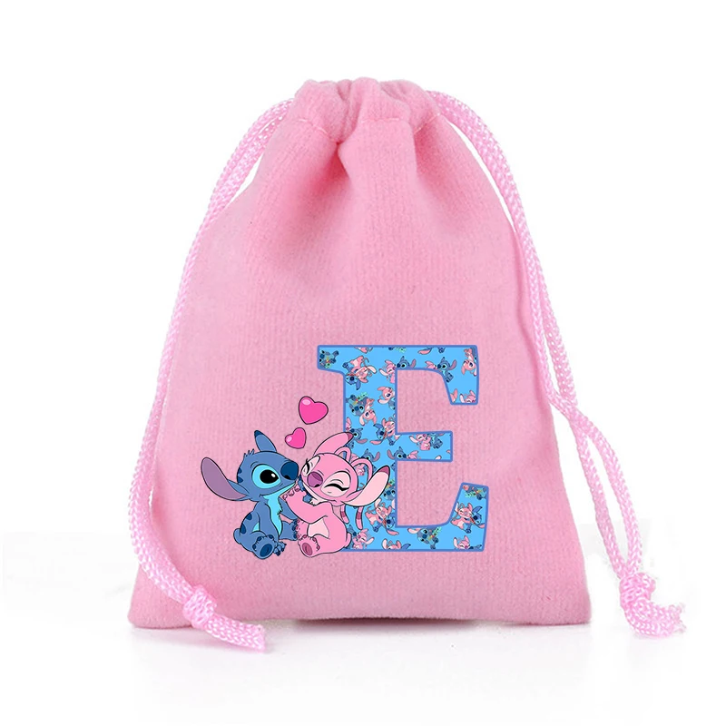 Stitch Disney Gift Bag Drawstring Pockets Letter A-Z Storage Bags Cartoon Drawstring Cute SchoolBag Anime Kids Birthday Gifts