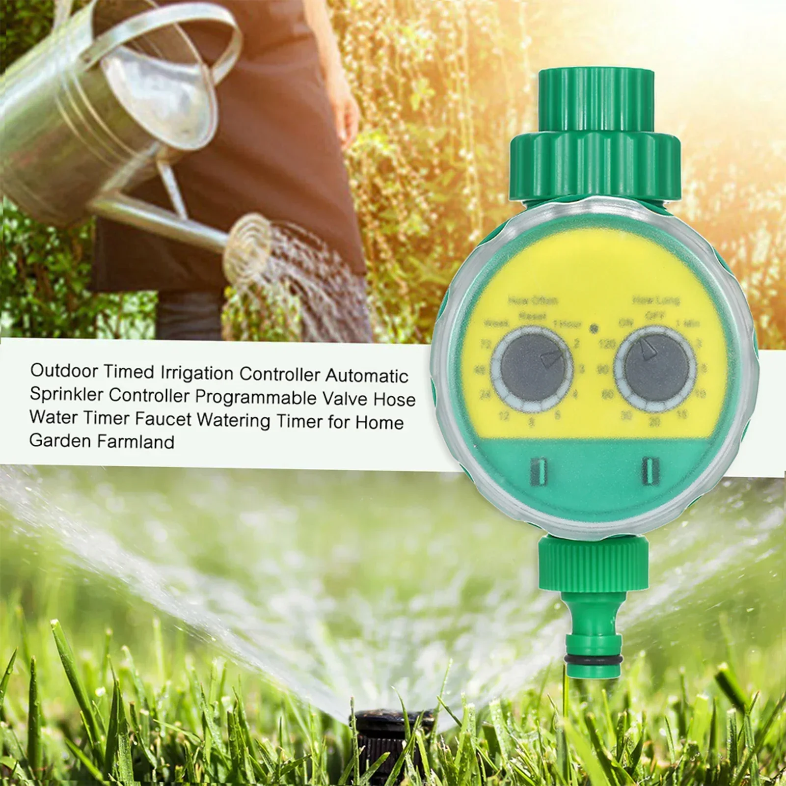 Twist Dial Automatic Water Timer, 20m Drip Kit – 1-120min Scheduling, No Tools, 5psi Durability