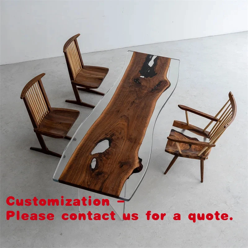 

custom.Black Walnut Wood Unique Design Epoxy Resin Dining Table River Live Table Dining Table Set