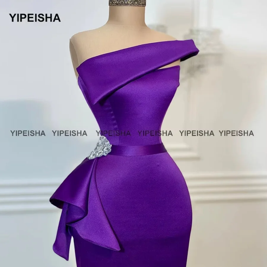 Customized One-shoulder Purple Evening Gown Elegant Satin Floor Length Mermaid Party Gown Prom Dress Long robe de soirée femme