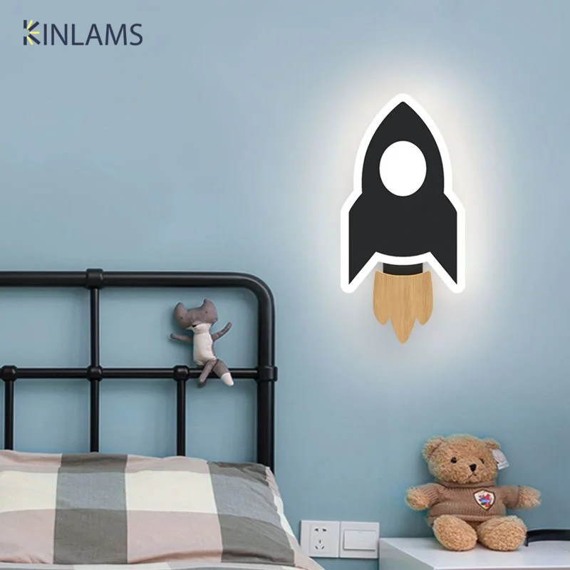 Lámpara de pared LED con cohete de dibujos animados, iluminación moderna para habitación de niños, dormitorio de niños, decoración de cabecera, creativo, estrella de Moom, Lustre