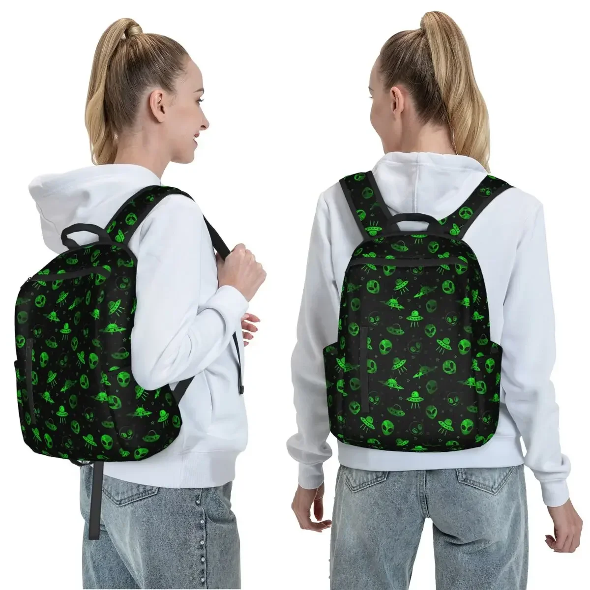 Custom Bag Aliens And UFOs Pattern Backpack Daypack Boys Girls BookBag School Bag Shoulder Bags For Men Women