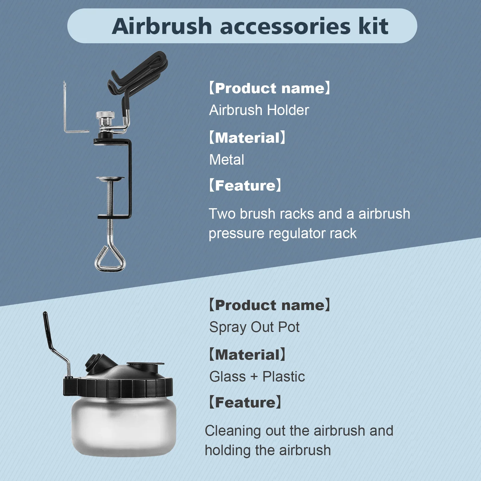 Nasedal Universal Airbrush Holder Two-Brush Holder Clamp-on Table Stand with Universal Spray Out Pot Set