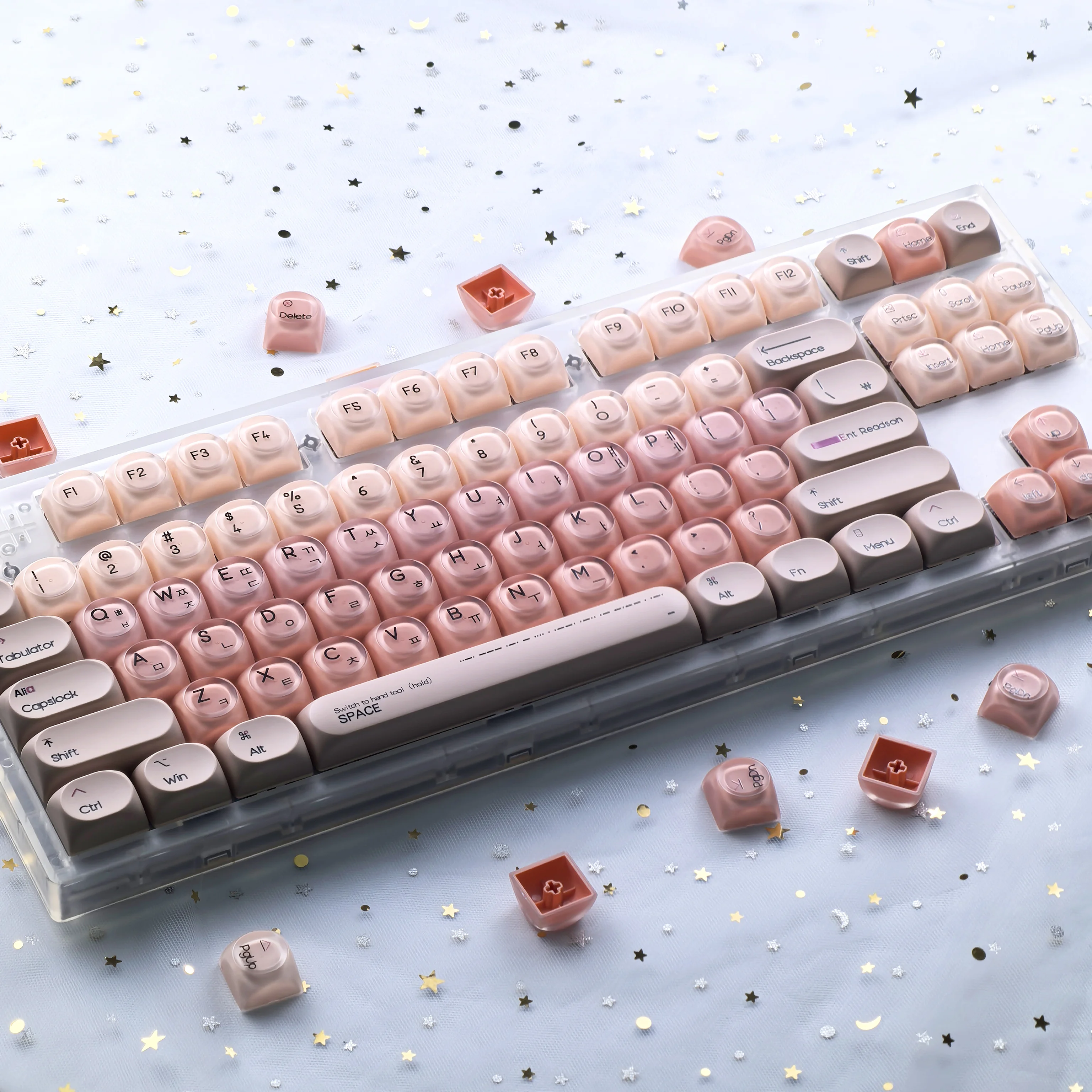 Capuchons de touches coréens roses, fond de teint liquide, 136 touches Hoa Pbt + Pc, ronds, mignons, pour clavier mécanique Mx