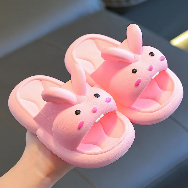 Kids Boys Girls Slippers Cartoon Stereoscopic Rabbit Casual Slippers Children Outdoor Parent-child Non-slip Walking Beach Shoes