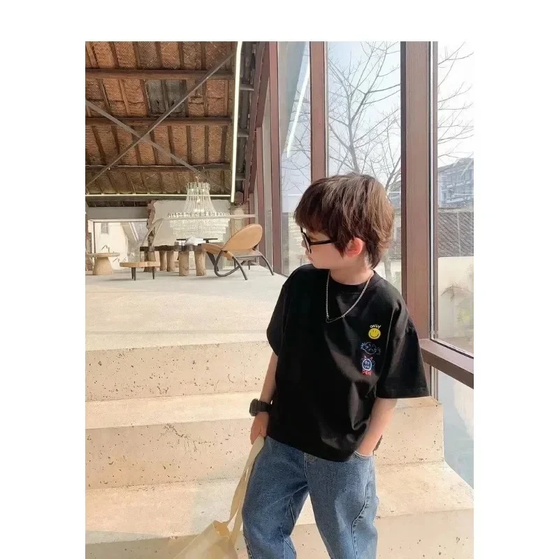 

2025 new summer fashion simple children's short-sleeved T-shirt cotton casual all-match T-shirt top fashion parent-child wear