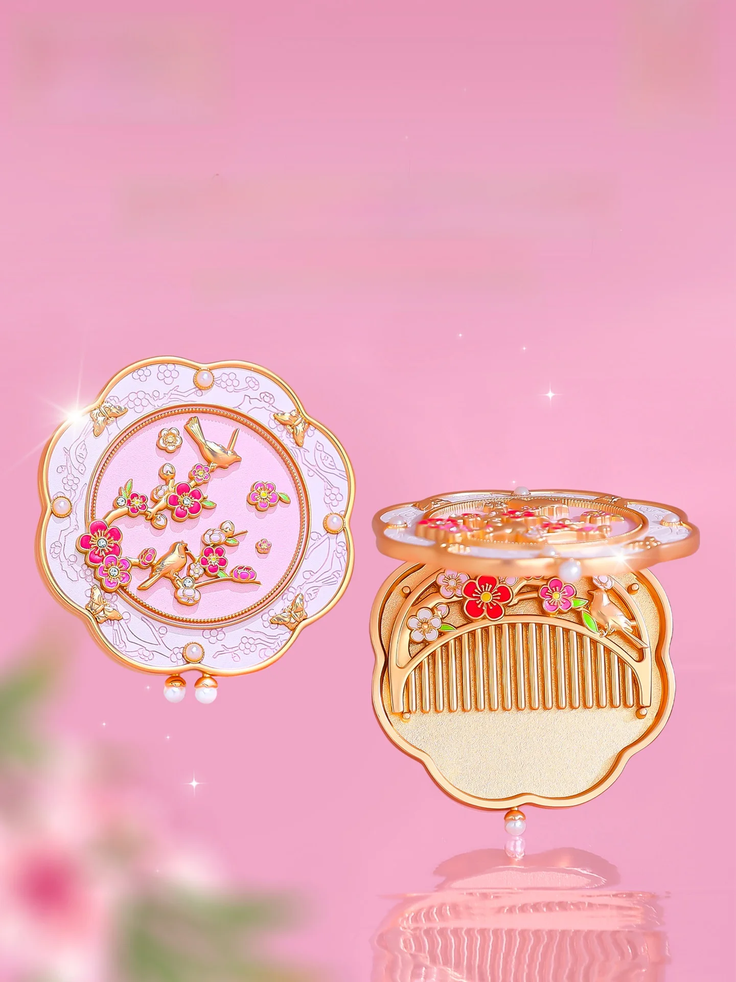 new-arrival-cherry-dream-flower-shadow-mirror-comb-set-portable-makeup-mirror-birthday-gift-for-girlfriend