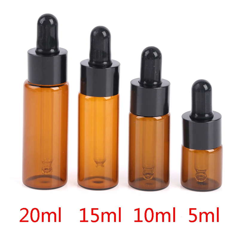 5pcs/lot Amber Glass Pipette Bottle Jars Cosmetic Perfume Essential Oil Bottles