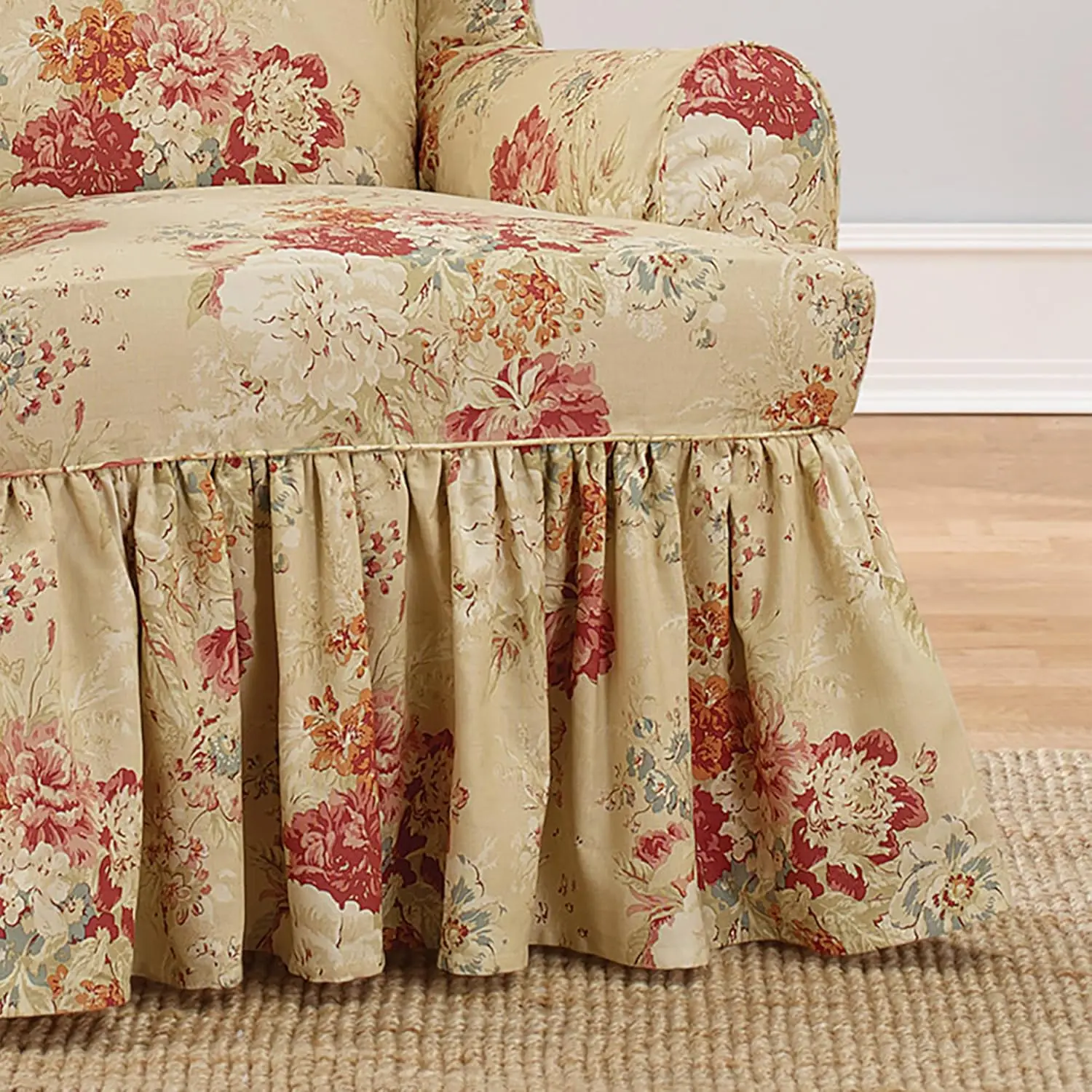 Ballad Bouquet 1 Piece T Cushion Sofa Slipcover in Blush