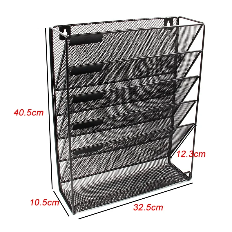 Creative Iron Wall-Mounted File Rack Five-layer Magazine Notebook Storage Shelf Home Office Supplies Home Desktop Bookshelf